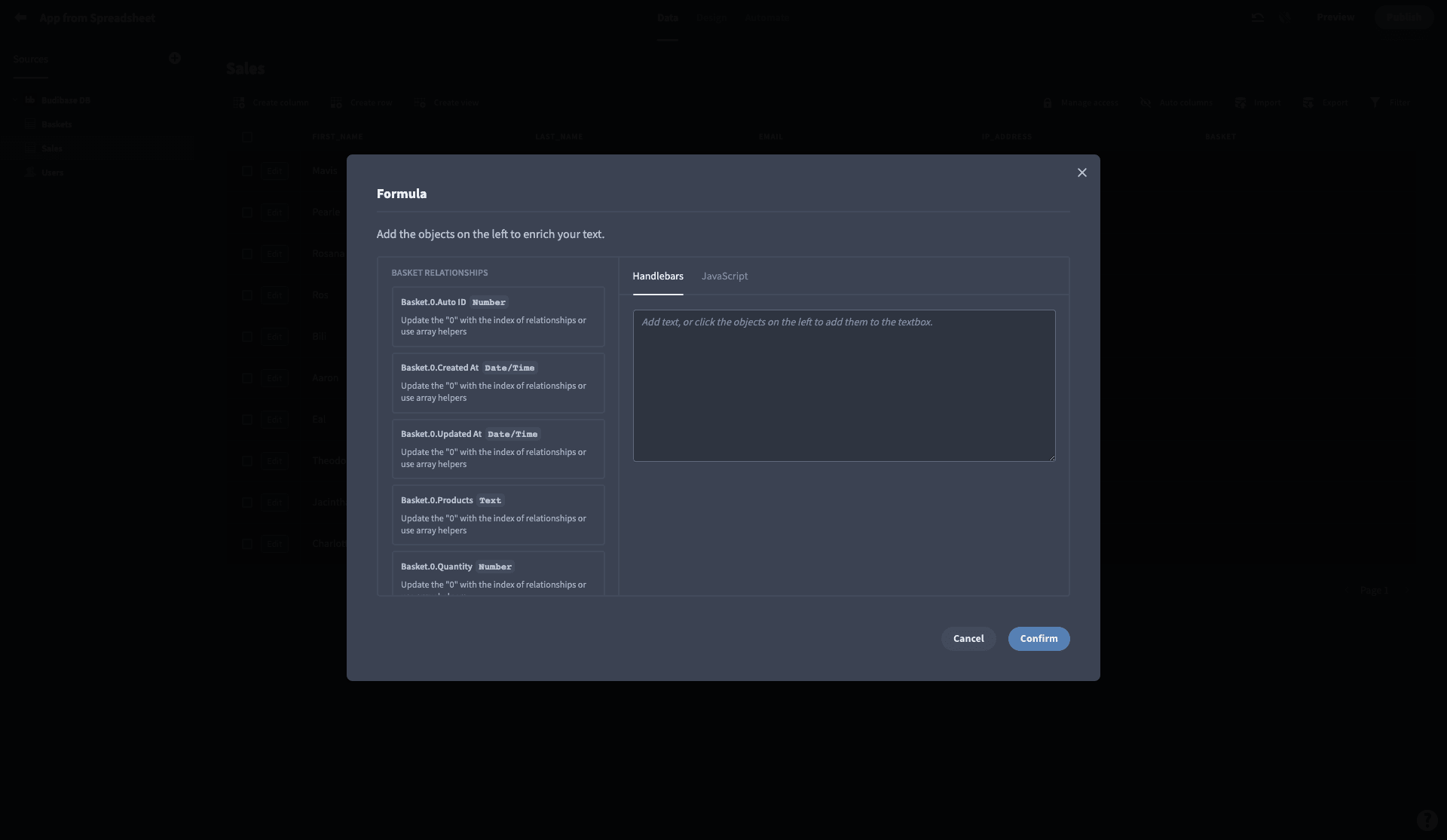 Create an app from a spreadsheet