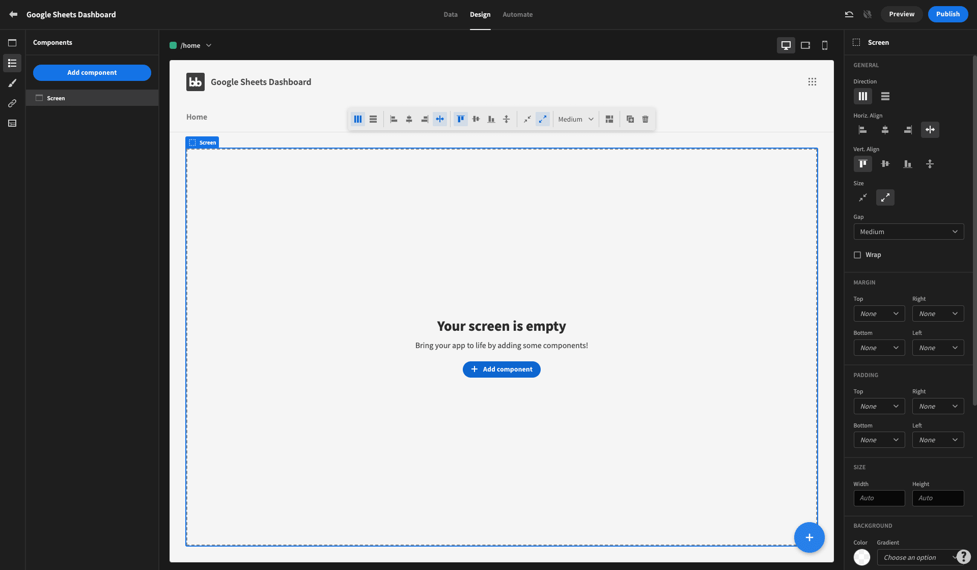 New screen Google Sheets Dashboard