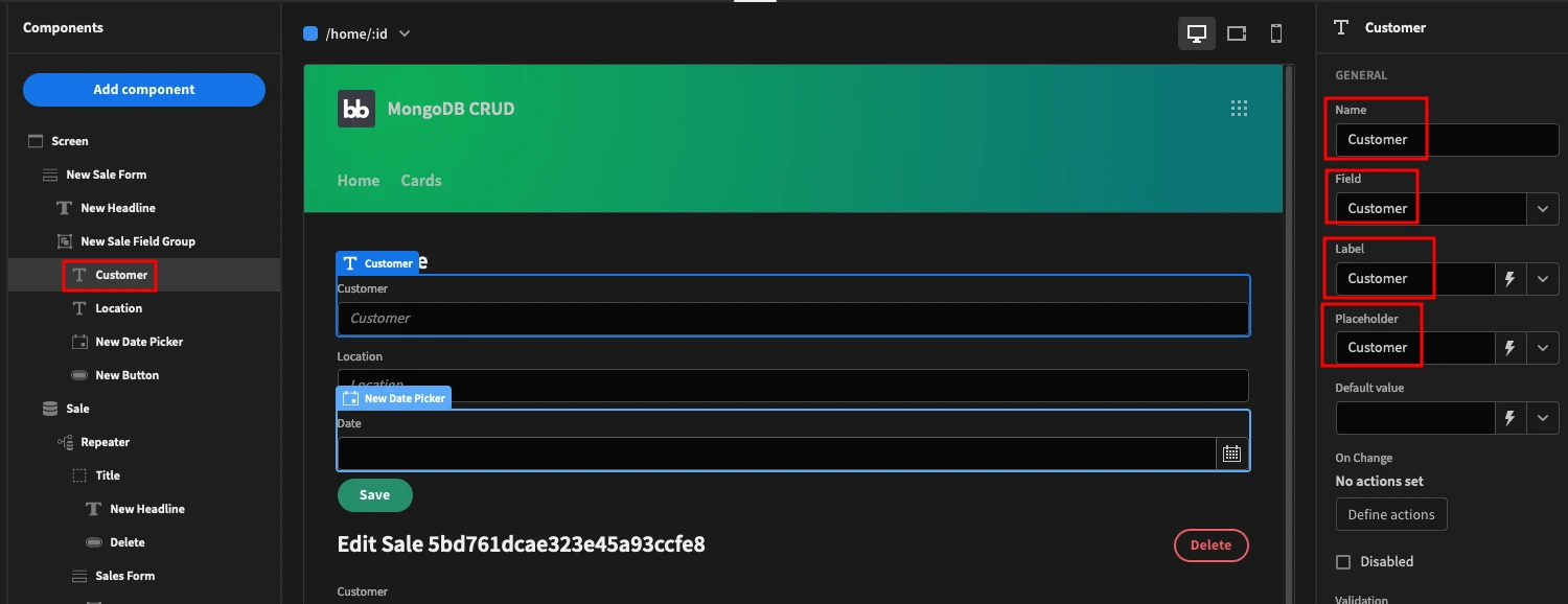 Bind fields