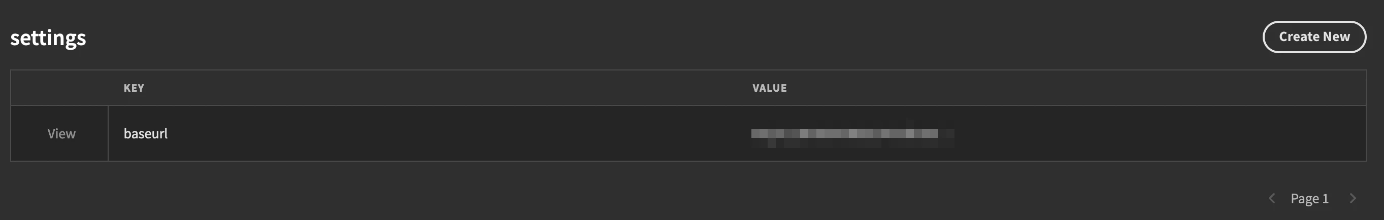 Settings table