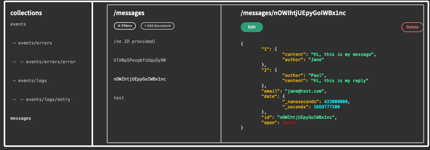 Firebase GUI homescreen