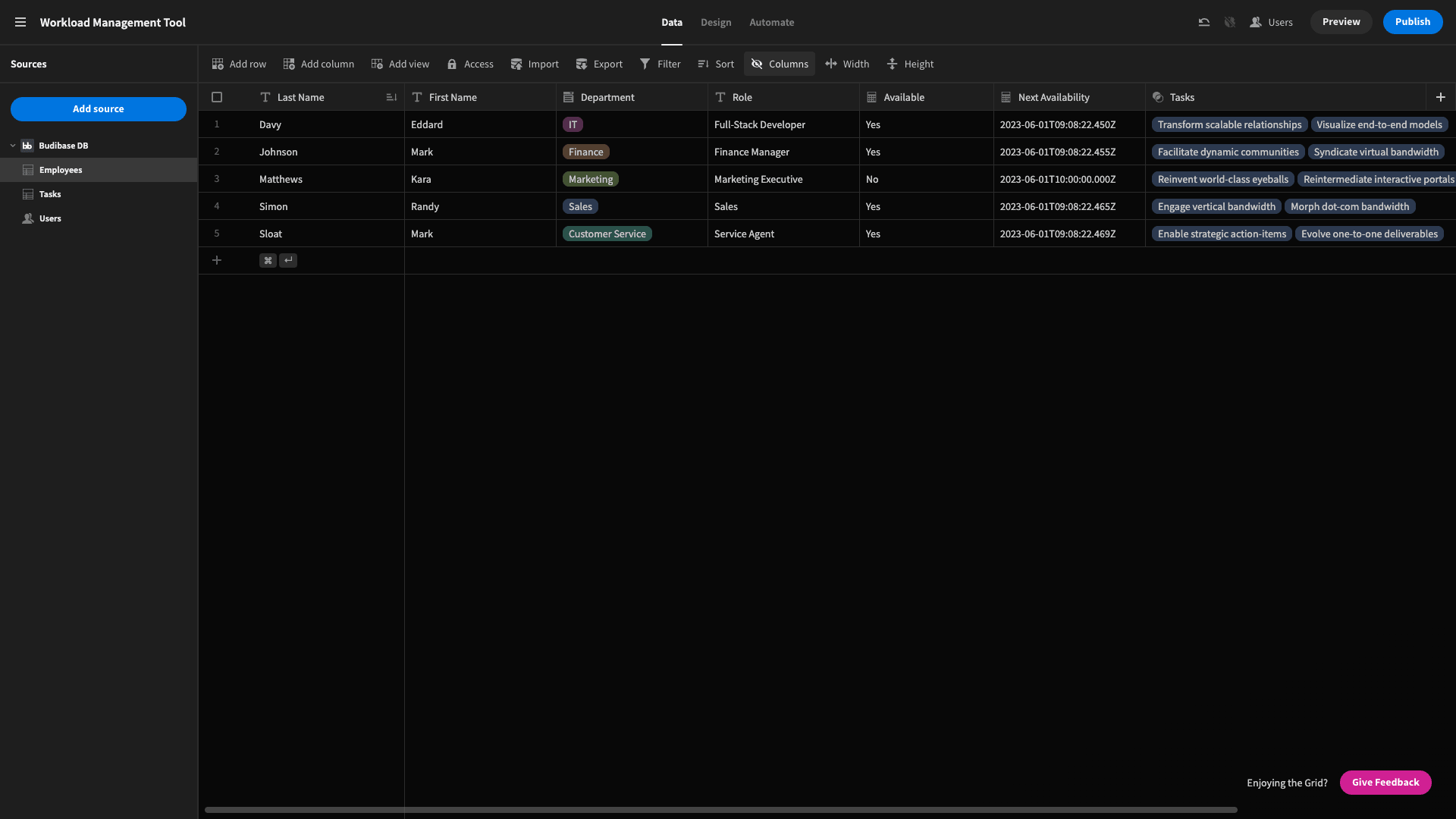 Data table data table