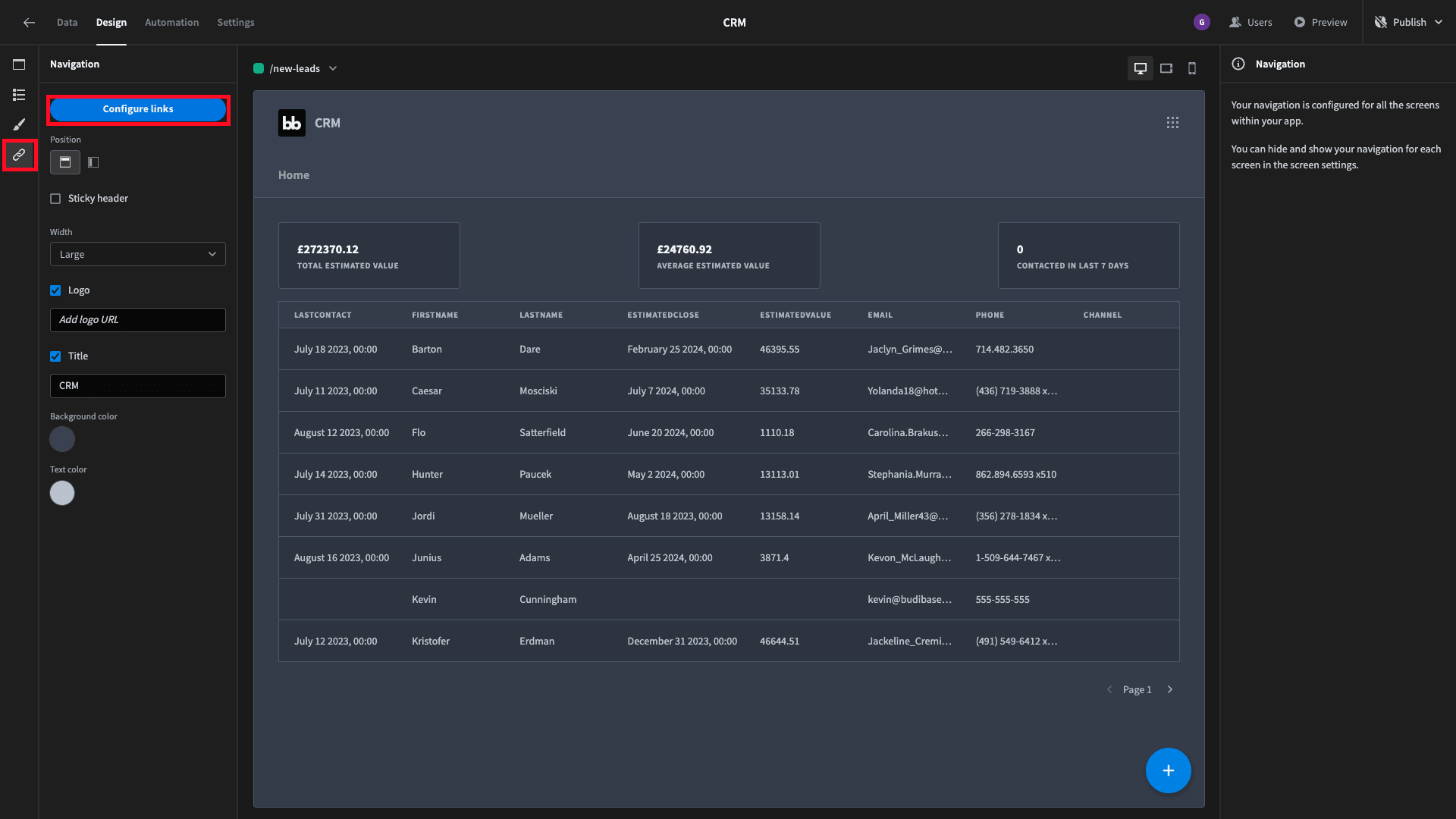 Configure links Configure links