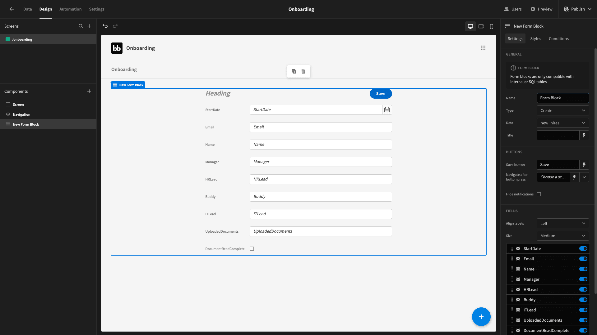 Onboarding form