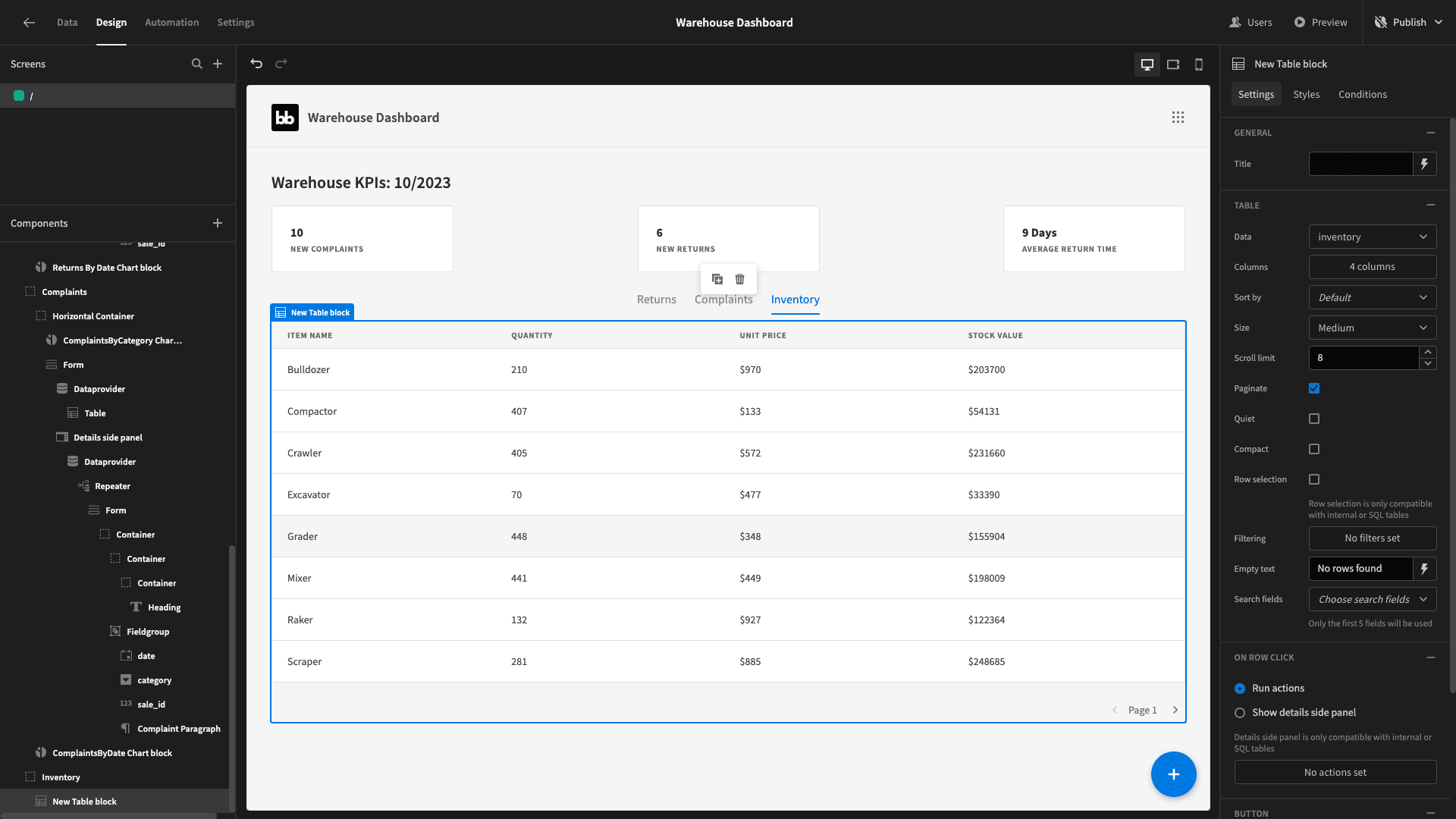 Table UI