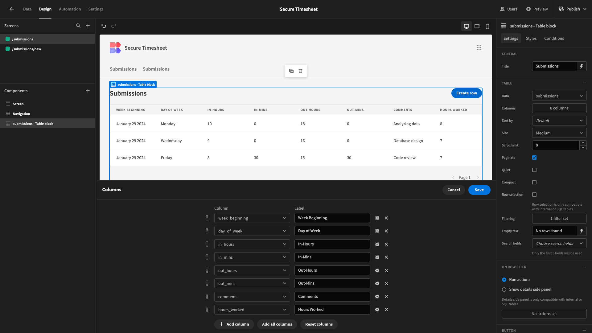 Configure Columns