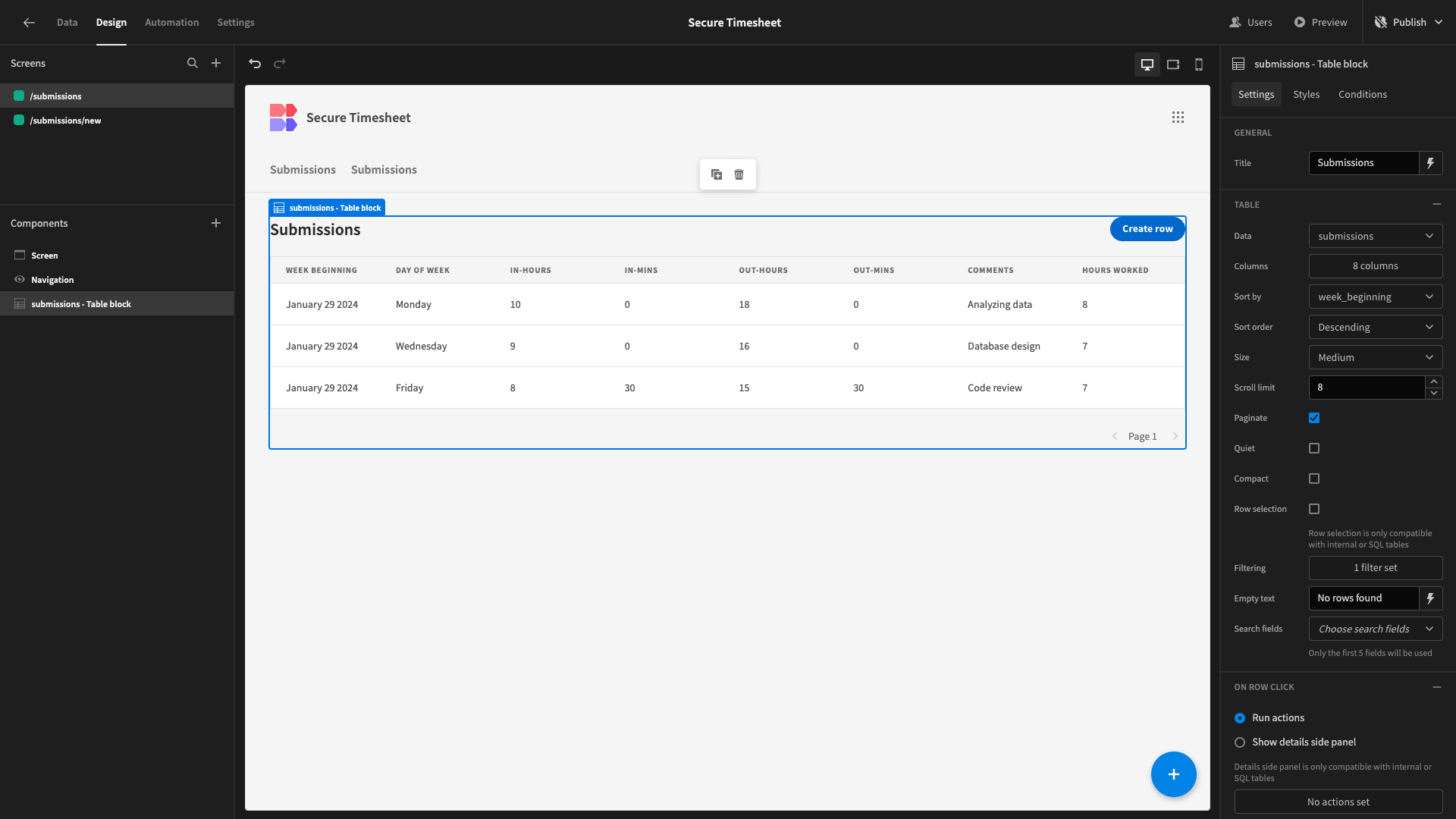 Table UI