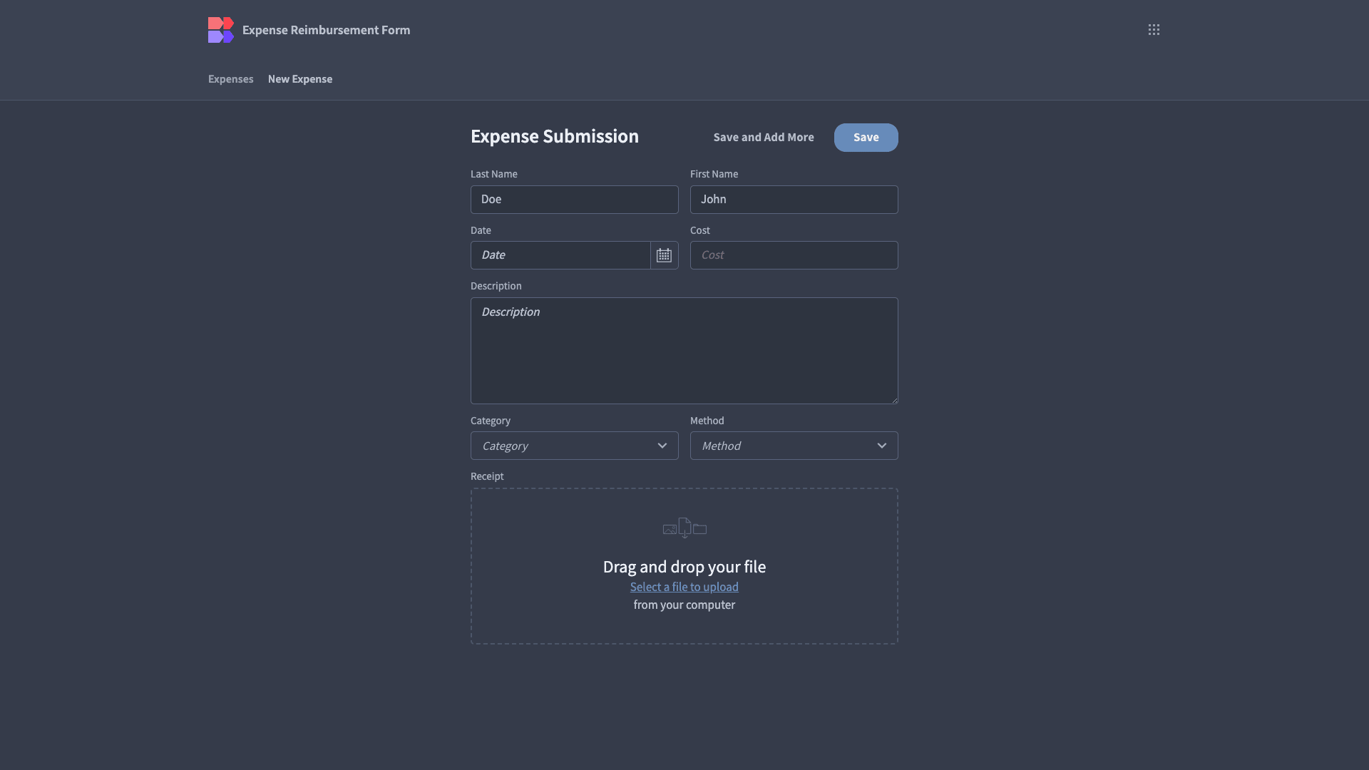 Expense Reimbursement Form Expense Reimbursement Form