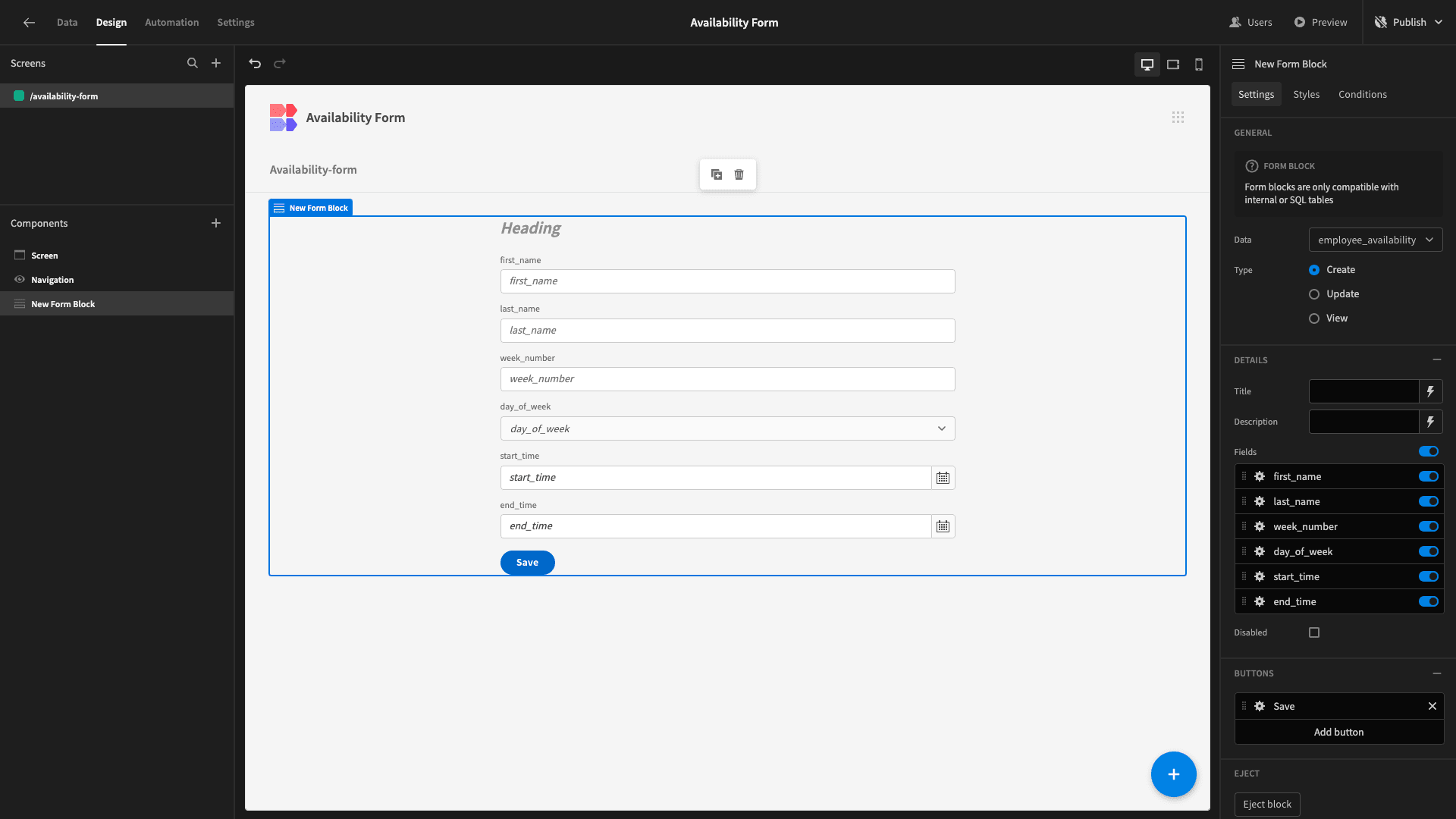 Availability Form Availability Form