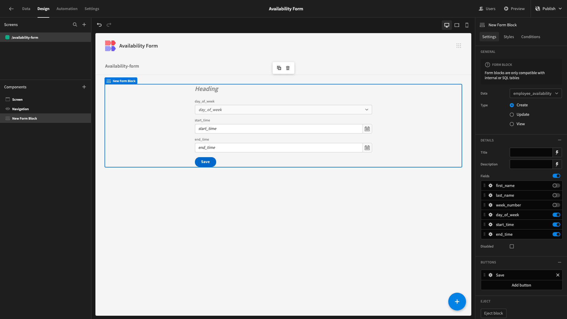 Availability Form Availability Form