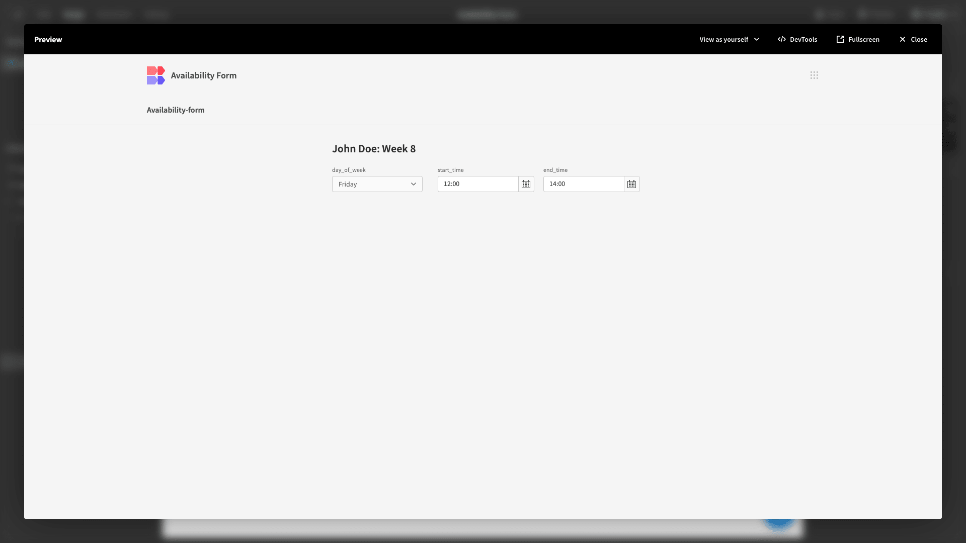 Availability Form Availability Form