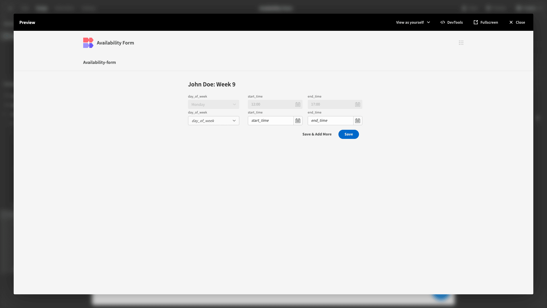 Availability Form Availability Form