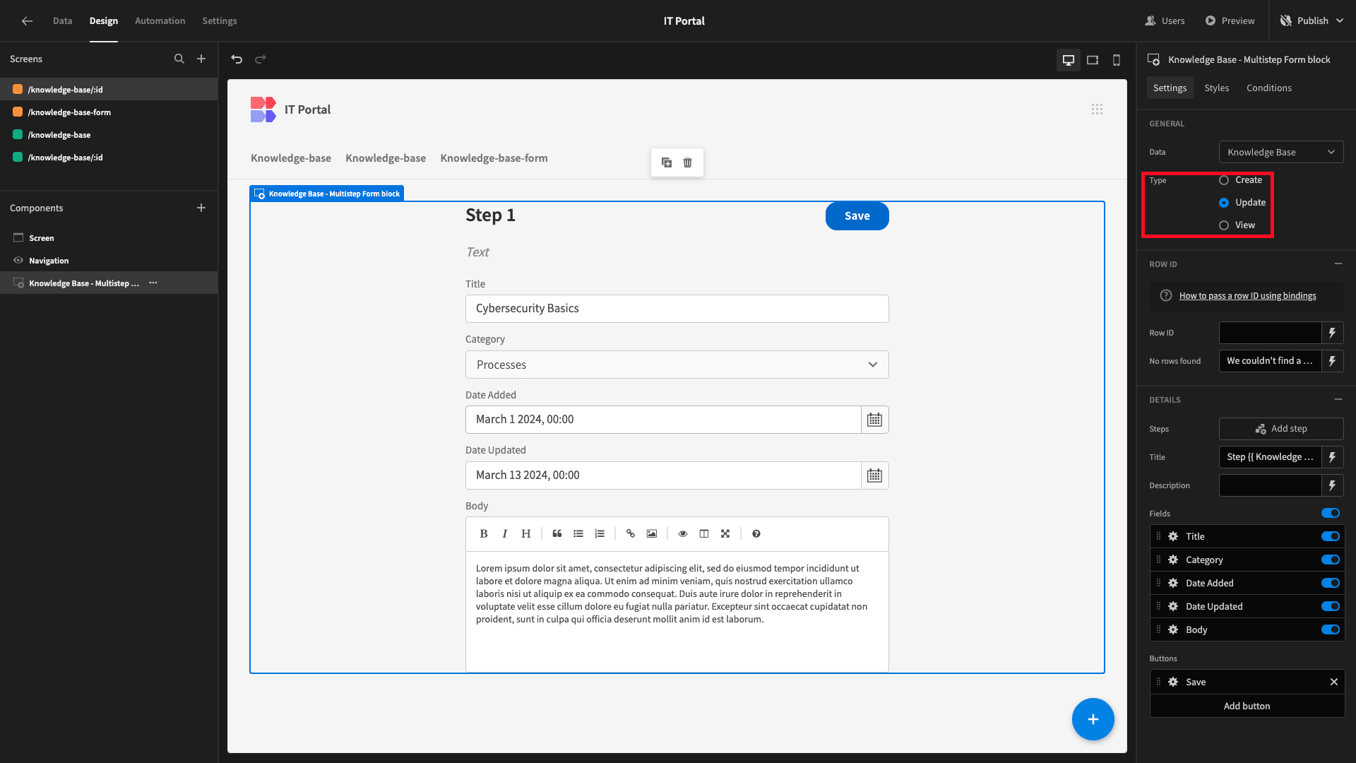 Update form