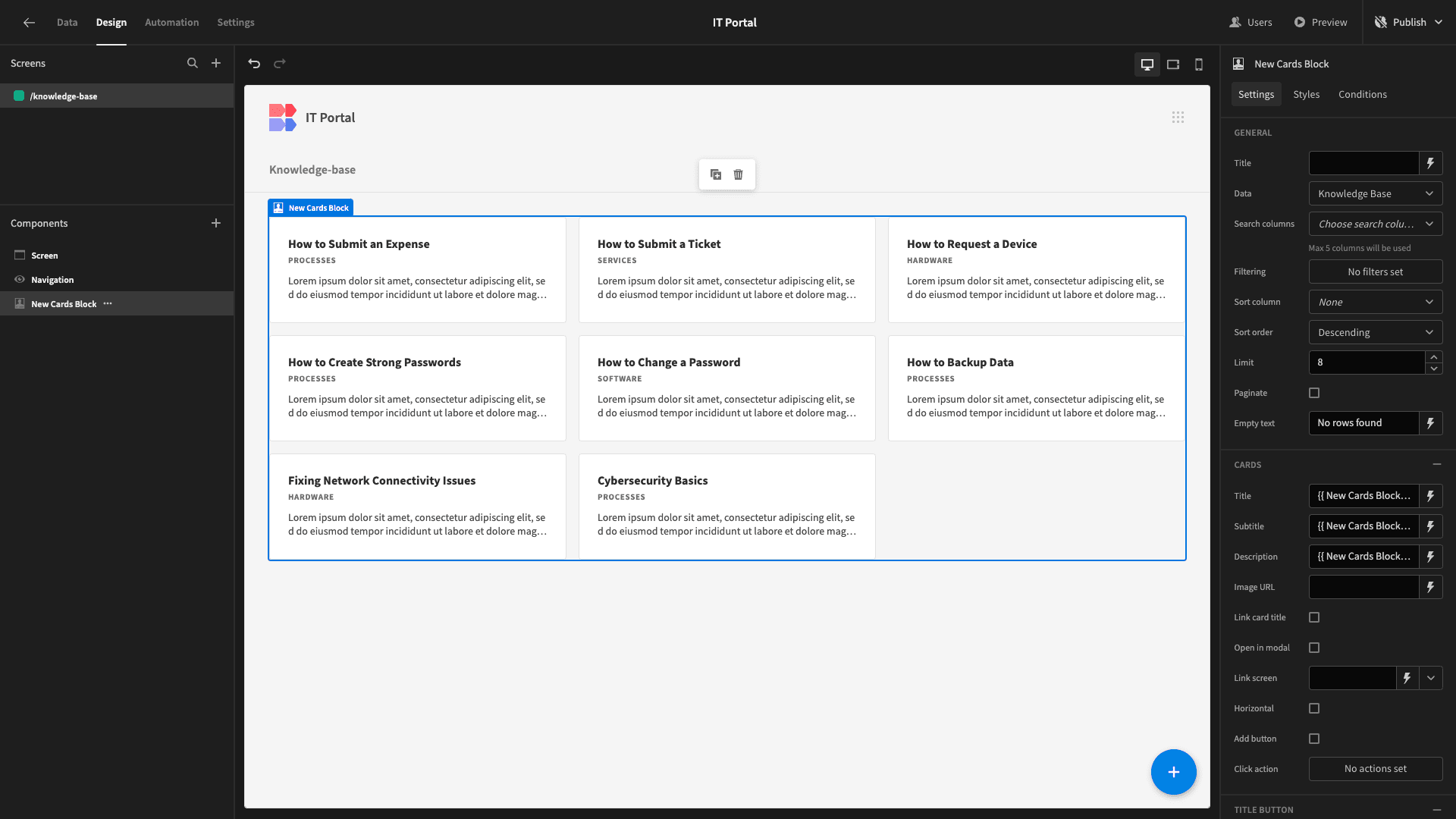Display text