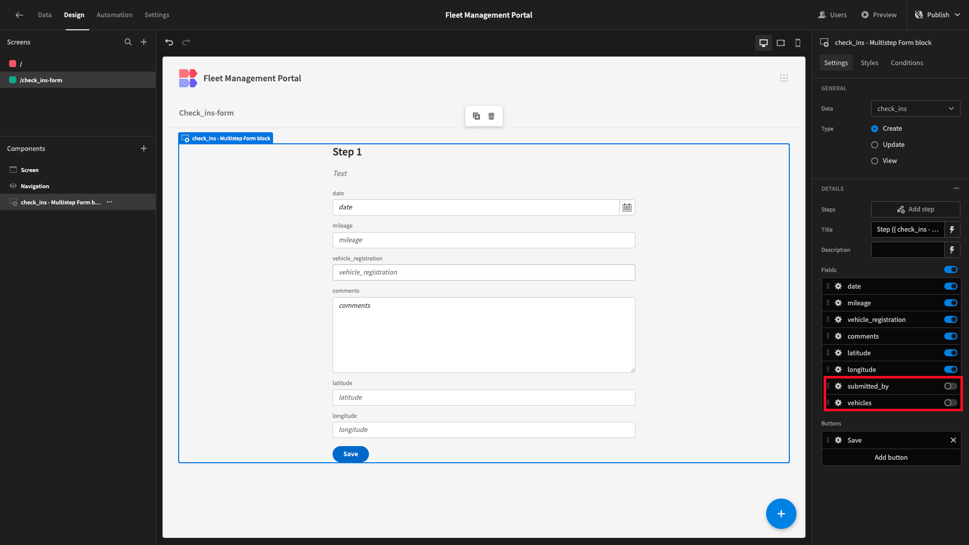 Configure fields