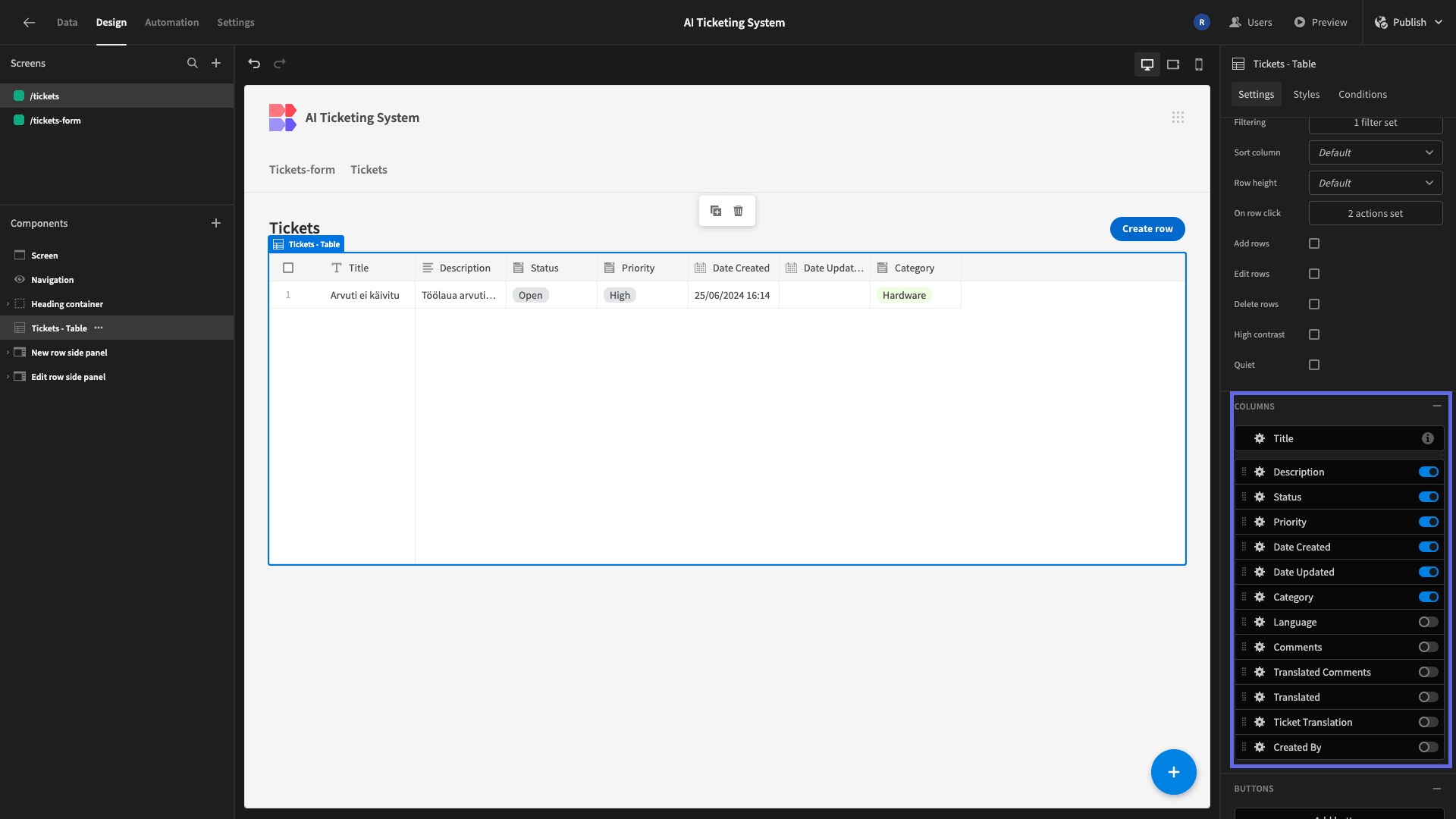 Configure Columns