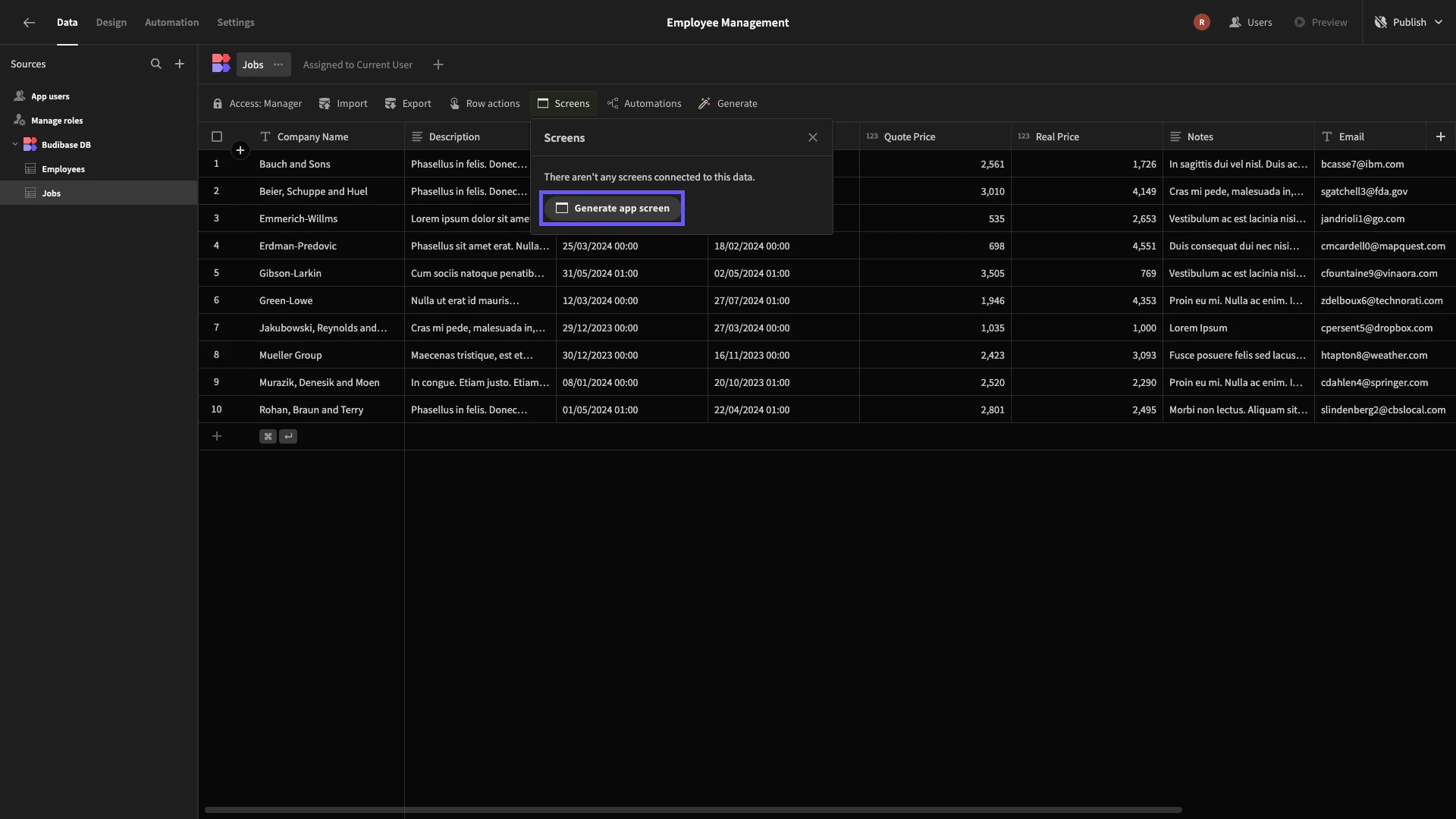Generate Screen