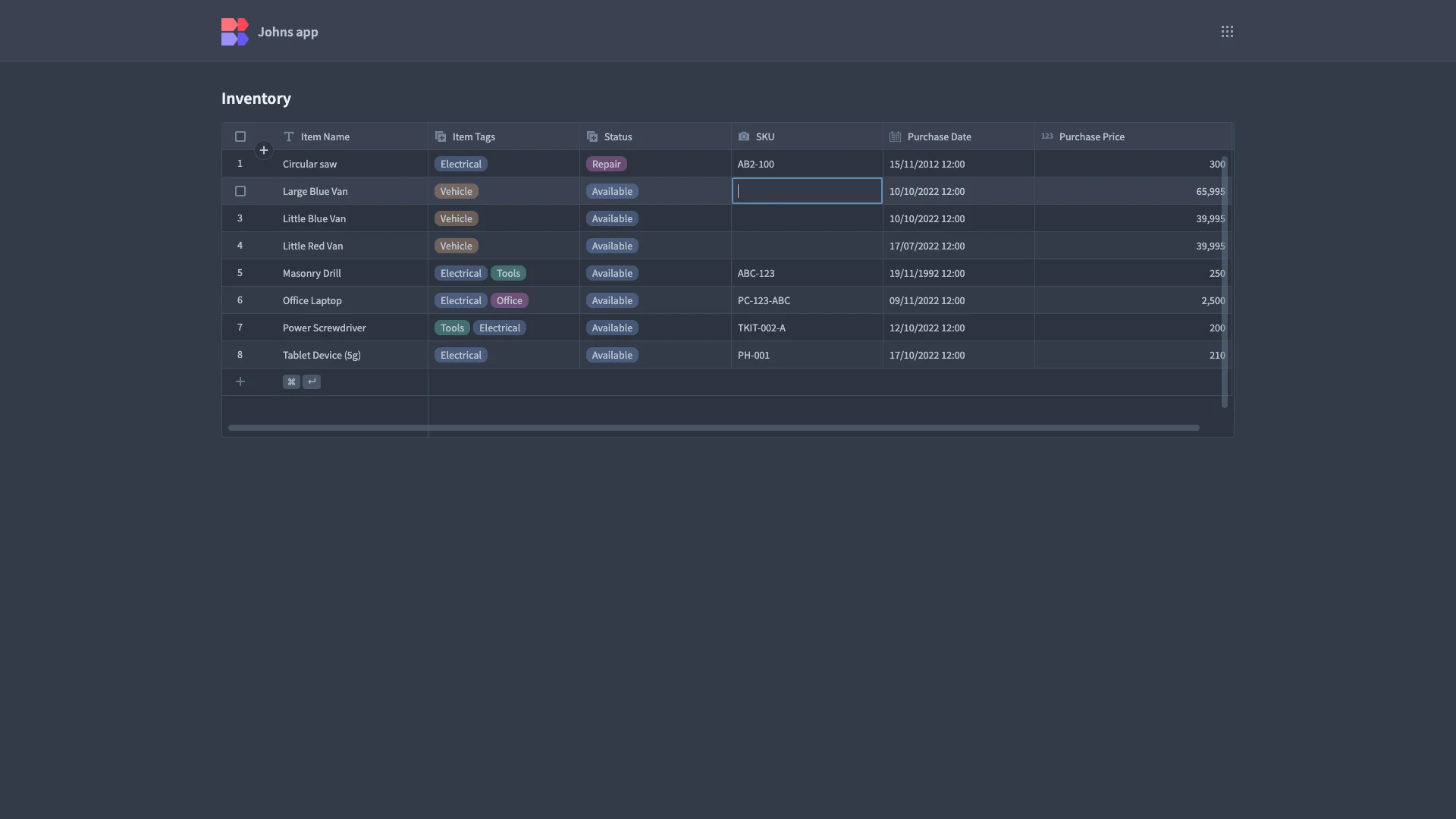 Operly Table UI Design