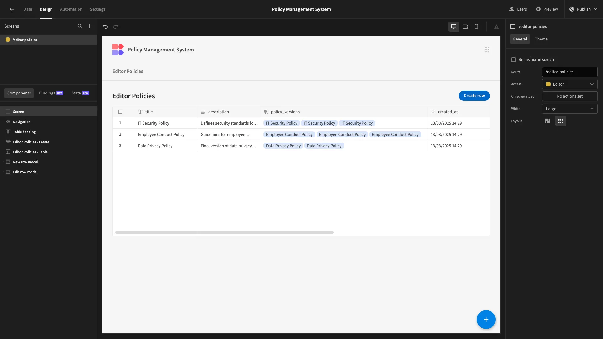 Table UI Table UI