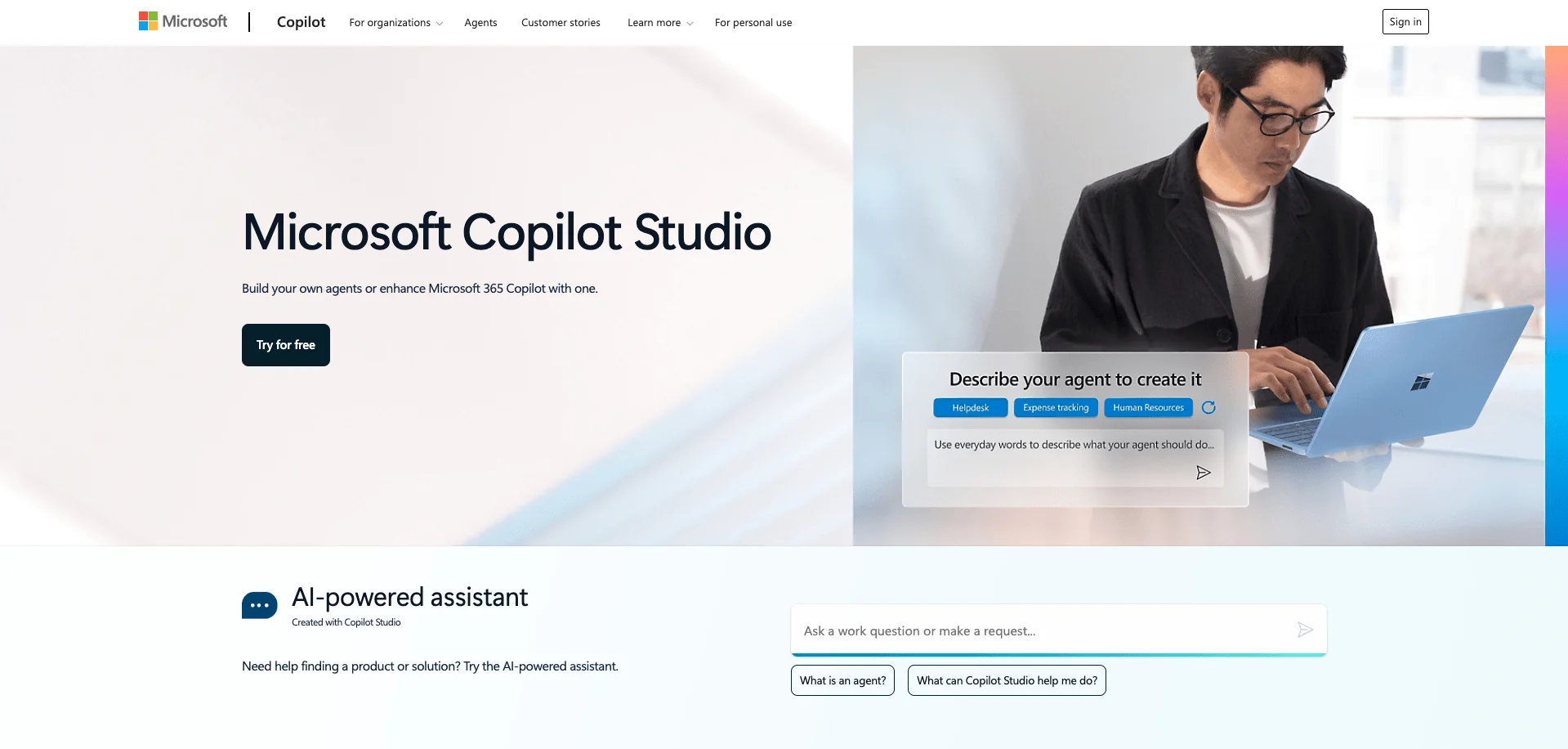 No code ai agent builder copilot studio