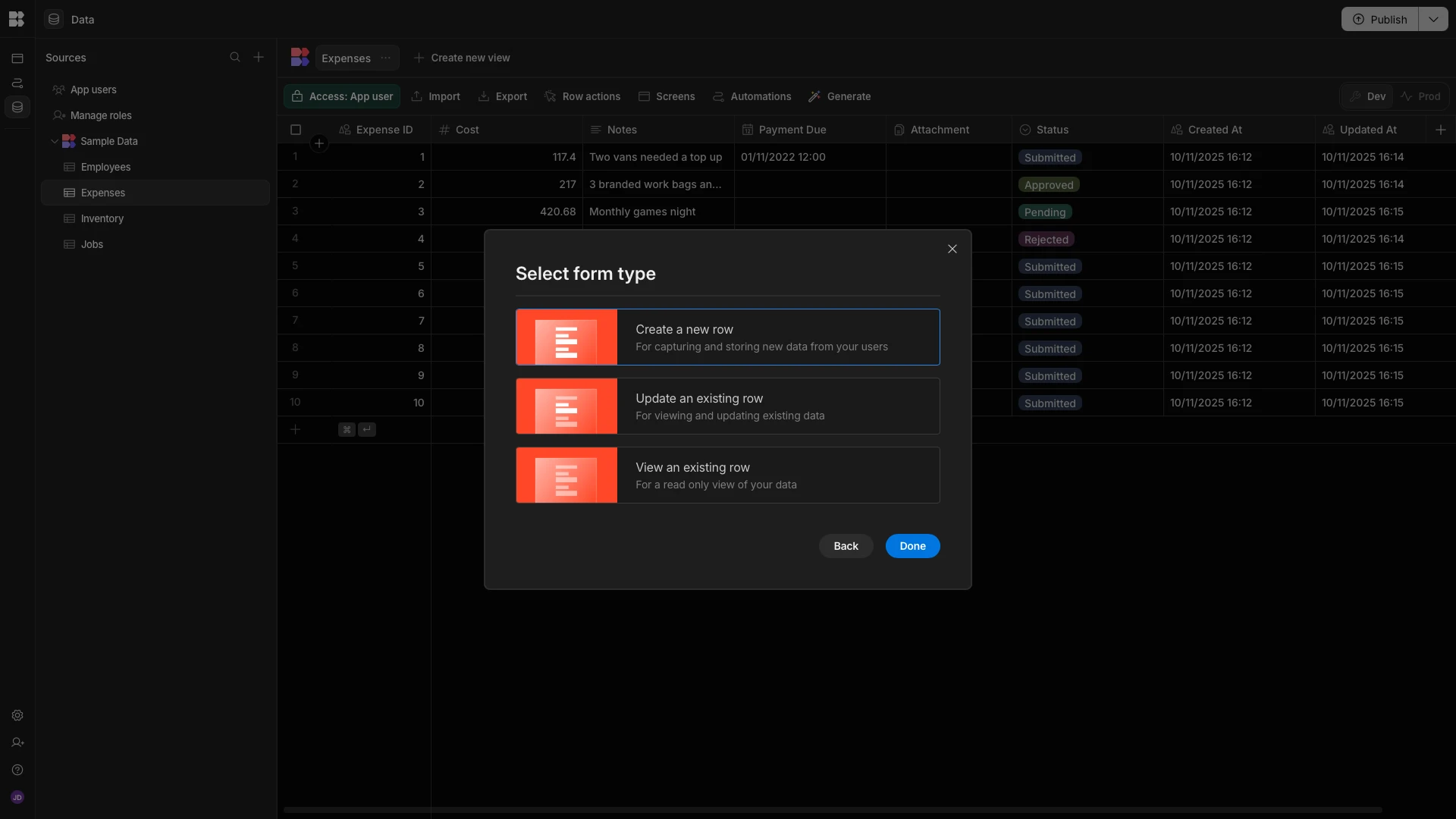 Create Row